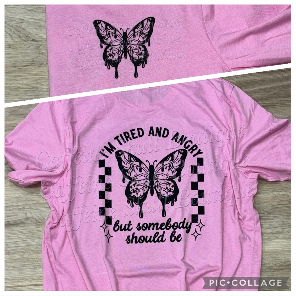 Bella Canvas Bubble Gum Pink Short Sleeve Tee Butterfly Design